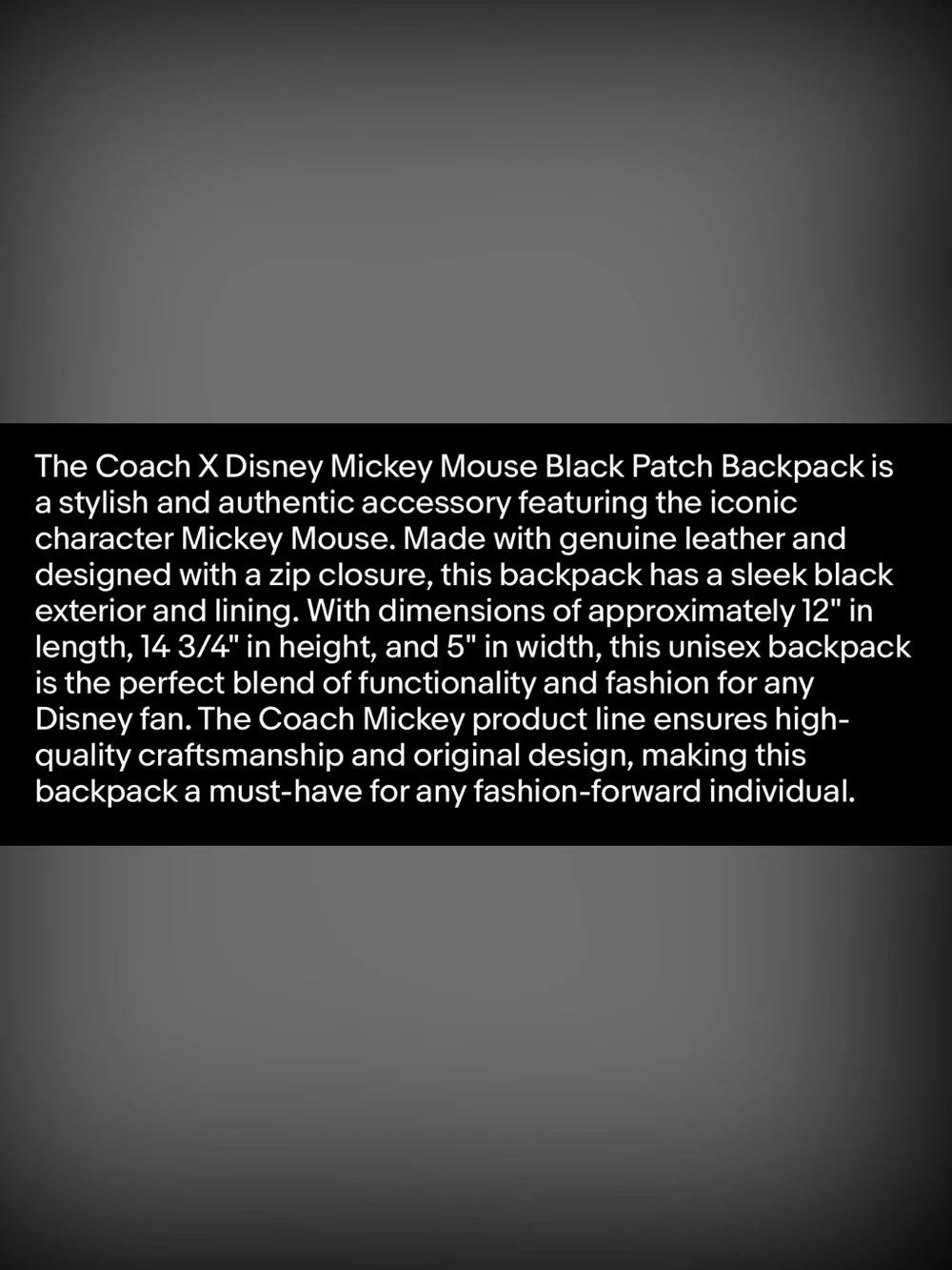 Coach Disney X Retired Black Leather Mickey Mouse Patch Backpack